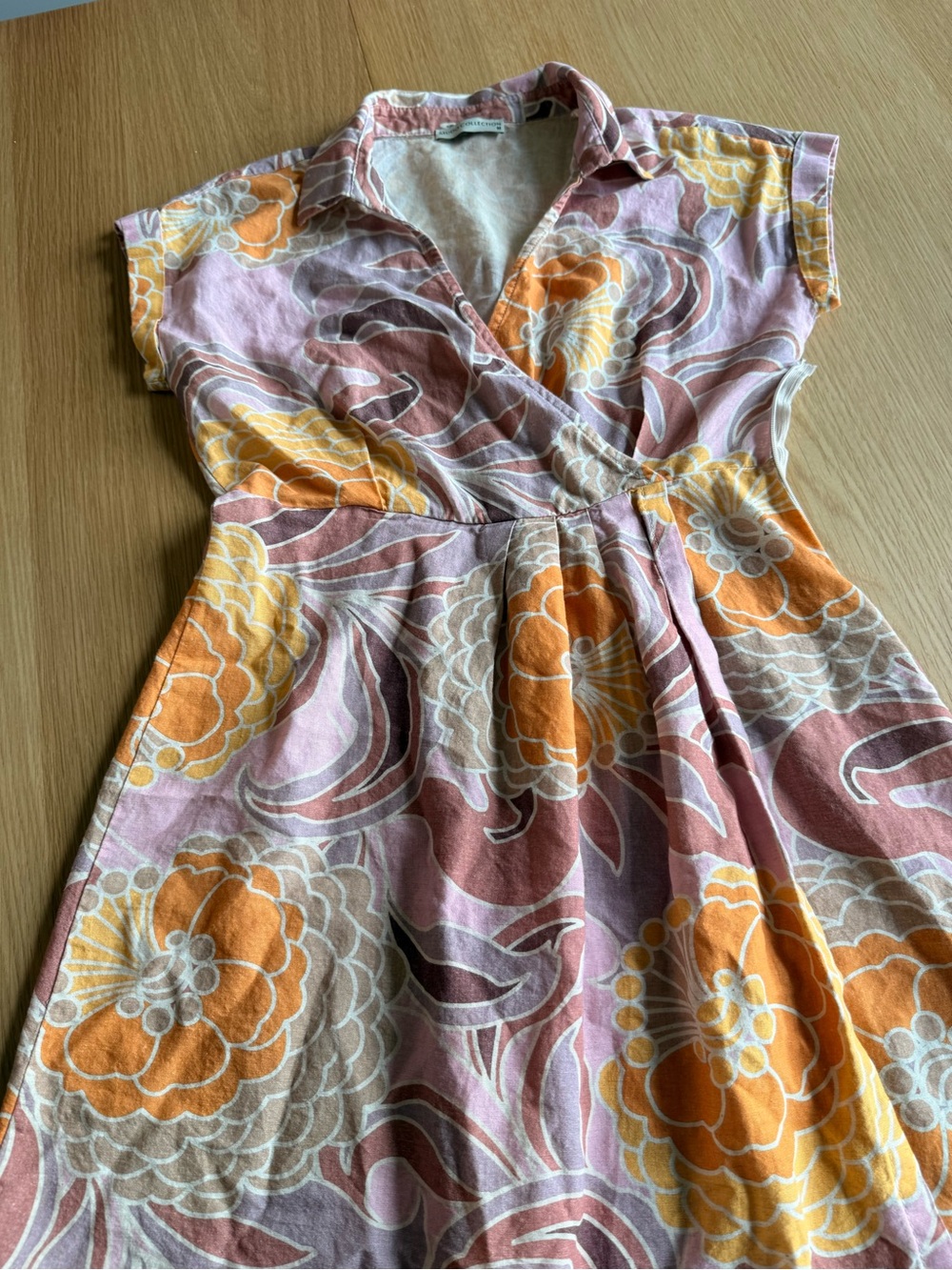 Wrap-Style Midi Dress in Pink and Orange Floral